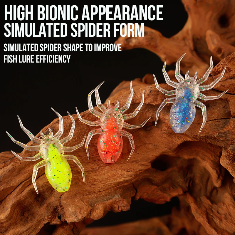 TAIYU 15 unids/set señuelo de araña suave con ganchos caja de almacenamiento cebo de pesca 4 cm/1,3g Micro cebo de araña biónico Artificial aparejos de pesca - imagen 4