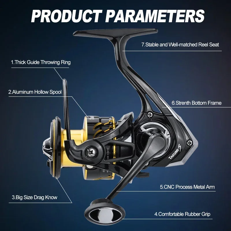 Carrete de pesca giratorio de trucha Mavllos TAKUMI, relación 5,2: 1, potencia de arrastre, 10KG, 6 rodamientos, carrete giratorio de lubina de agua salada para Lucio - imagen 3