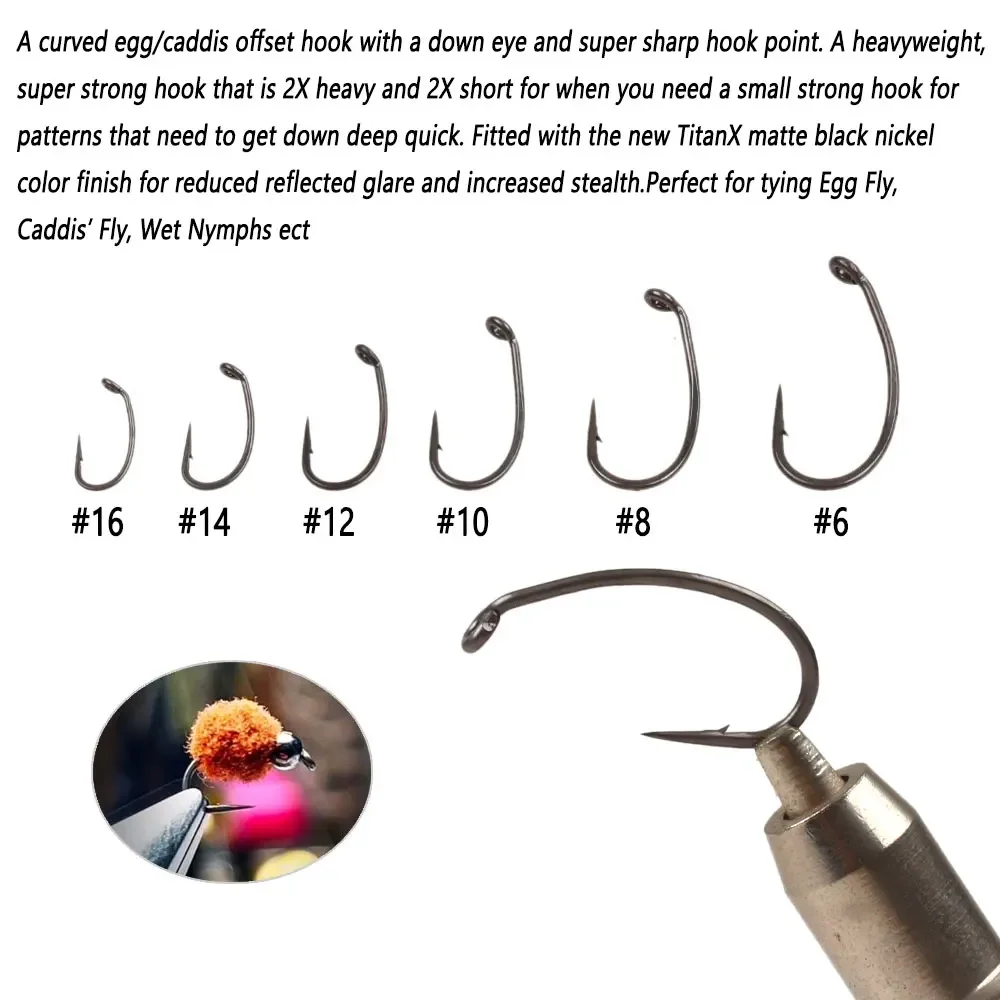 20 piezas C068AP de acero rico en carbono con púas 2X corto 2X huevo pesado/Caddis Ninfa Offset mosca atado gancho para atar huevos mosca Ninfa Caddisfly - imagen 4