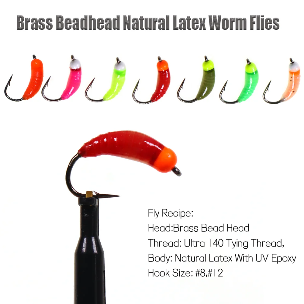 Wifreo 6 piezas/7 piezas # 8 cuentas de latón cabeza ninfa moscas luminosas Scud insecto gusano mosca Caddis larva pesca en hielo trucha lubina Señuelos de pesca - imagen 2