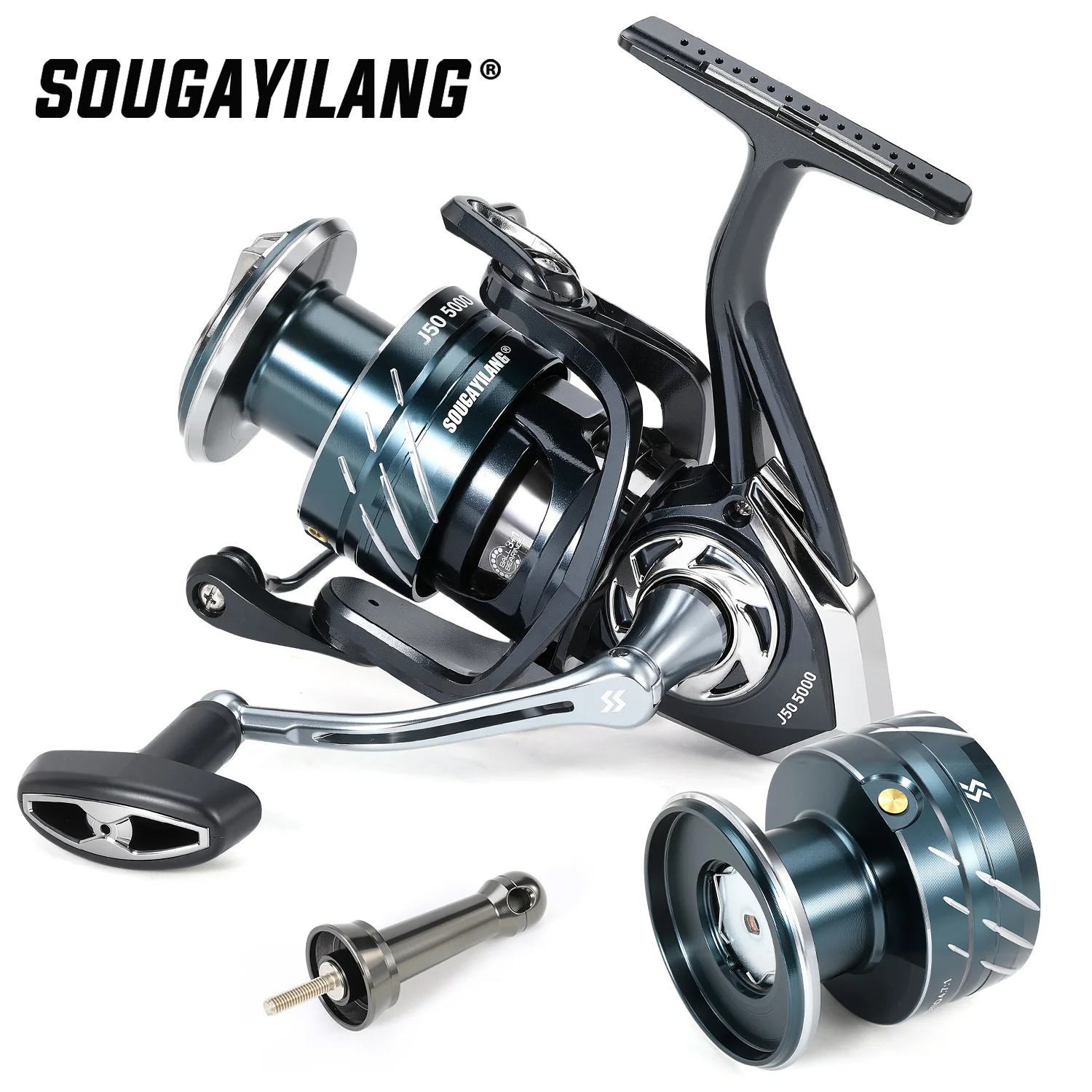 Carrete de Pesca Giratorio Sougayilang 1000-6000, Relación de Engranajes 5.0:1, Carrete de Aleación de Aluminio, Balancín de Equilibrio, Pesca de Lubina, Trucha, Agua Dulce