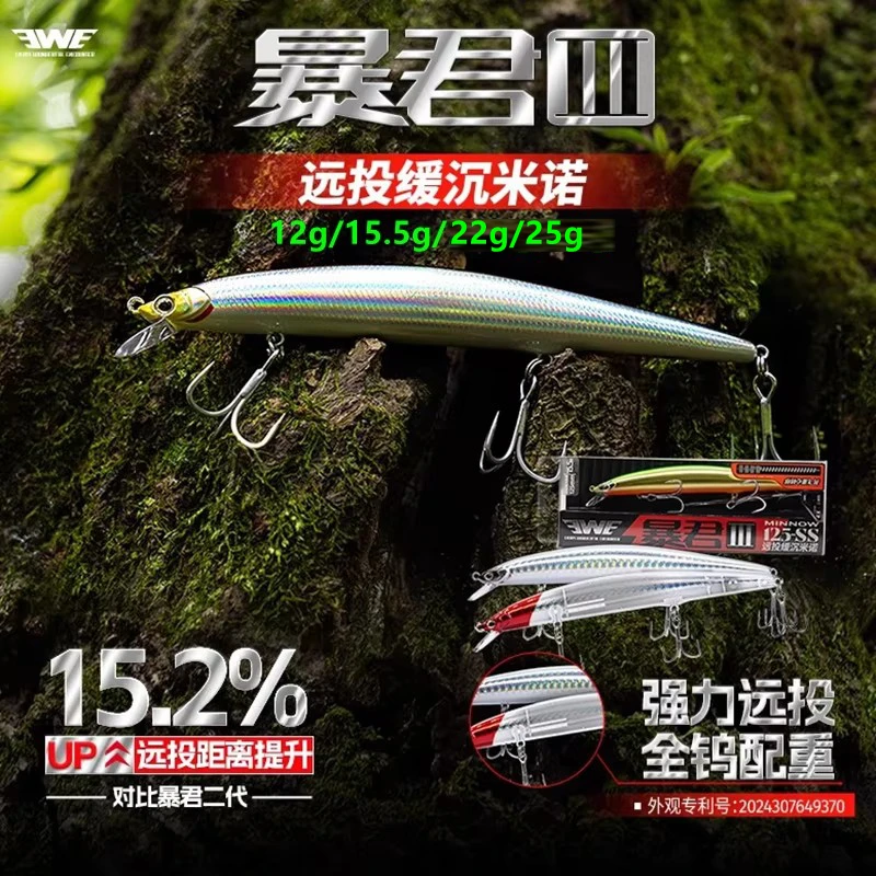2025 nuevo EWE Tyrant III súper largo tiro lento hundimiento Minnow señuelo de pesca 12g/15.5g/22g/25g Isca Artificial Wobbler cebo falso - imagen 2