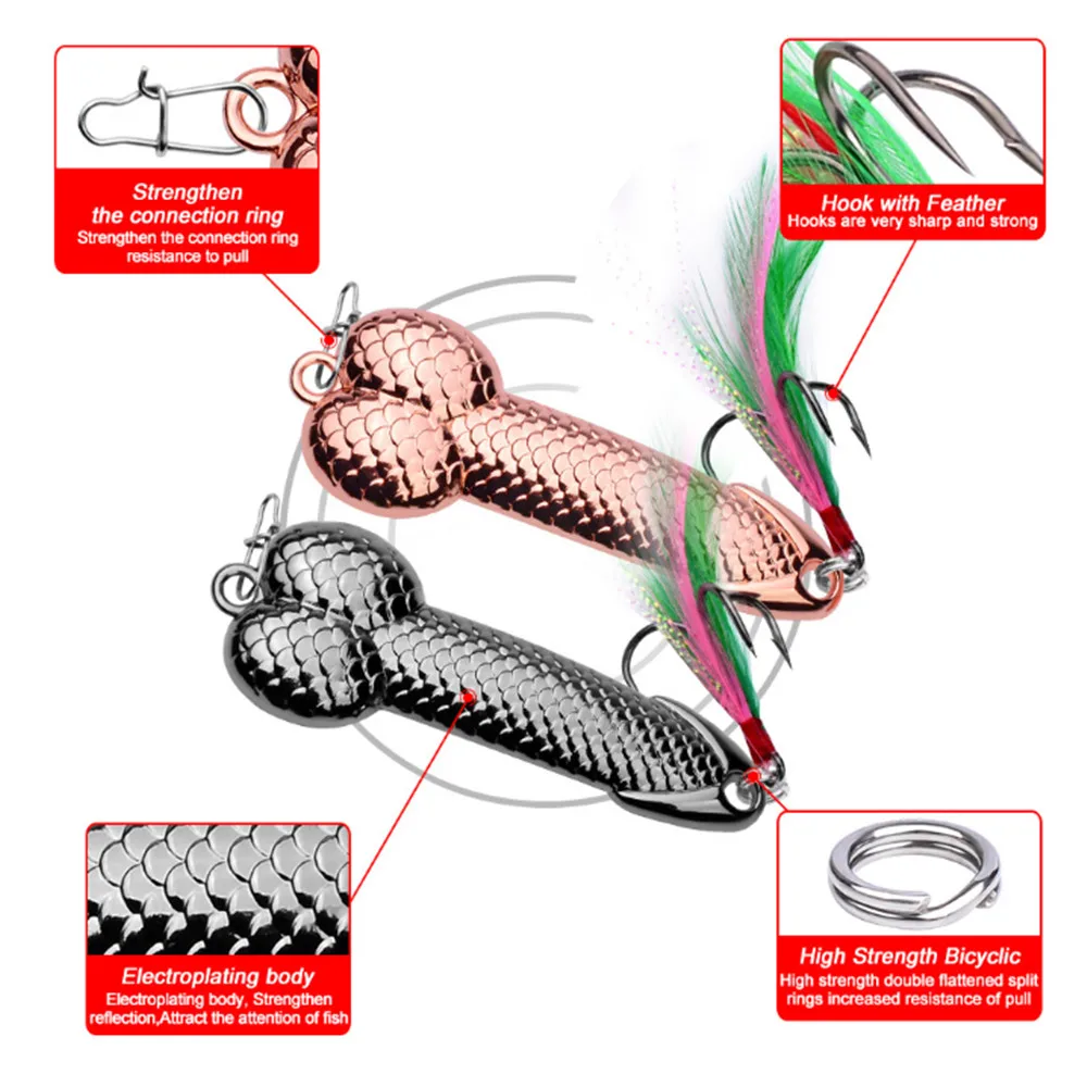 Señuelo de cuchara de Metal de alta calidad, 1 piezas, 3g -50g, negro, oro rosa, lentejuelas de Metal con pluma, señuelo duro para pesca de carpa, Lucio - imagen 3