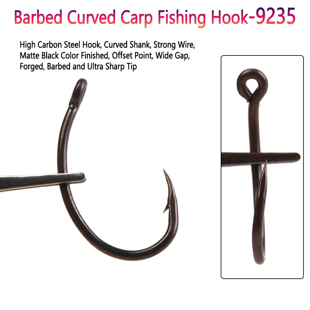 Bimoo 40 piezas # 2- # 8 anzuelos de pesca de carpa curvados con púas, anzuelo de pesca de carpa europea de acero rico en carbono para pelo de carpa/plateforme Chod Zig - imagen 2