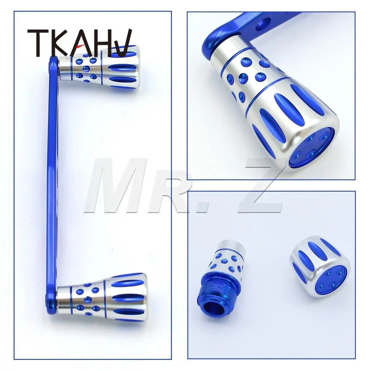 TKAHV-carrete de pesca Baitcasting de 103mm, mango de cebo para Abu Max Daiwa Shimano plateado y perillas mecanizadas CNC azules, perfil bajo - imagen 5