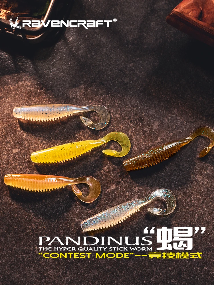 6/7/8 Uds nuevo Ravencraft Pandinus-tail Stick gusano cebos blandos de hundimiento lento señuelo de pesca 56/68/81mm trajes de cebo de lubina Artificial - imagen 4
