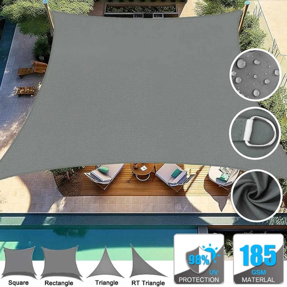Vela de sombra impermeable gris, vela de sombra para jardín al aire libre, Patio, fiesta, 98% bloque UV, toldo protector solar, toldo, protector solar con cuerda - imagen 2