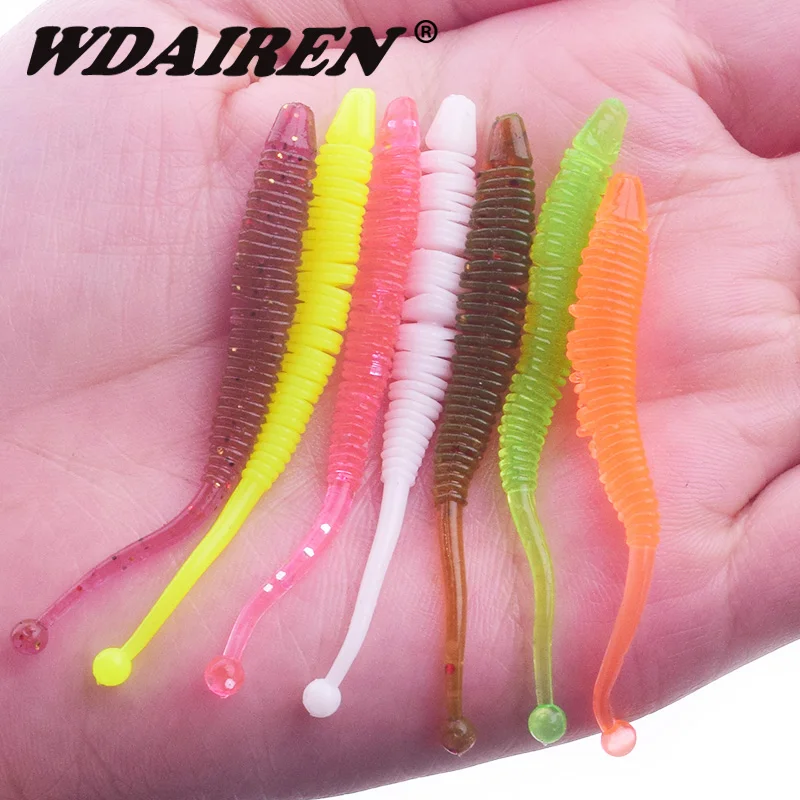 Señuelo suave de gusano en espiral para Pesca, cebo Artificial de silicona, olor a Camarón, aparejos de Pesca, 6cm, 0,6g, 10 unidades por lote - imagen 5