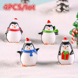 4 Uds Mini pingüino de resina Micro paisaje del mundo adornos bonsái pingüino de Navidad decoración del jardín del hogar