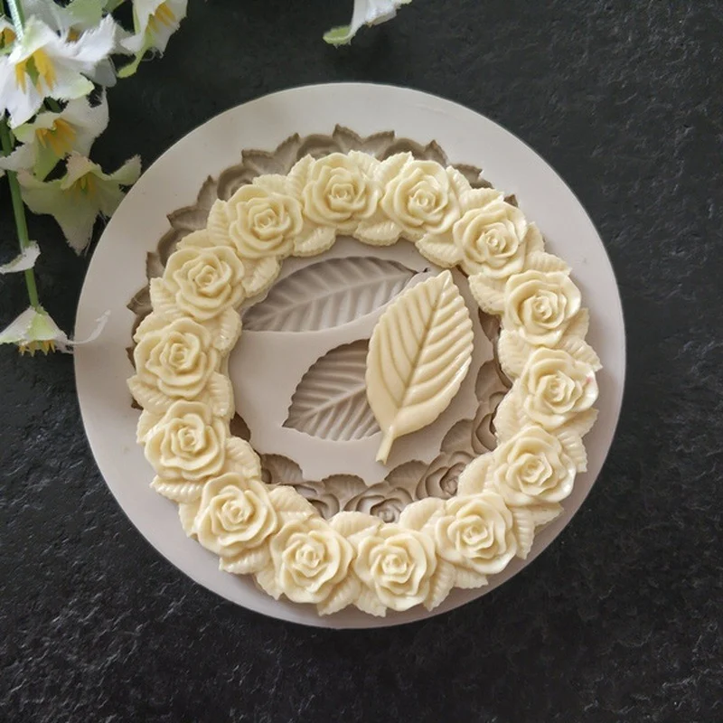 Molde silicona 3D guirnalda de rosas para fondant y galletas
