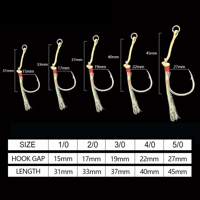 OBSESSION HK002 10 piezas Kevlar línea 1/0-5/0 gancho de Jigging de asistencia única hilo de acero alto en carbono plantilla de plumas anzuelos de Pesca luminosos - imagen 4