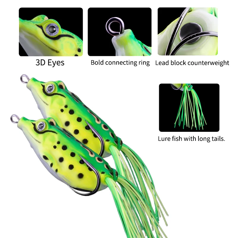Señuelos de Pesca de rana, cebo de tubo suave, señuelo de silicona tipo RANA, ojos 3D, anzuelo afilado, aparejos de pesca artificiales, 1 unidad, 5g, 8,5g, 13g - imagen 5