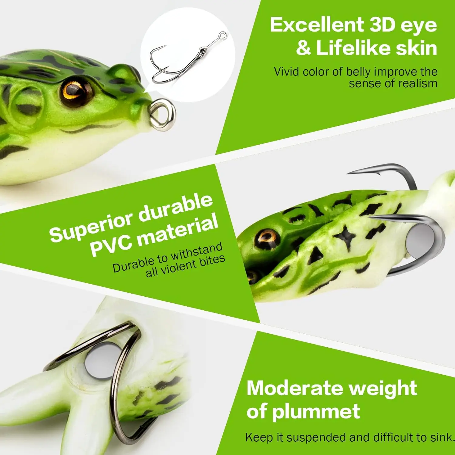 Topwater-señuelo de rana para lubina, juego de Señuelos de Pesca de trucha, accesorio realista, cebo flotante suave de rana con anzuelos sin malezas - imagen 4