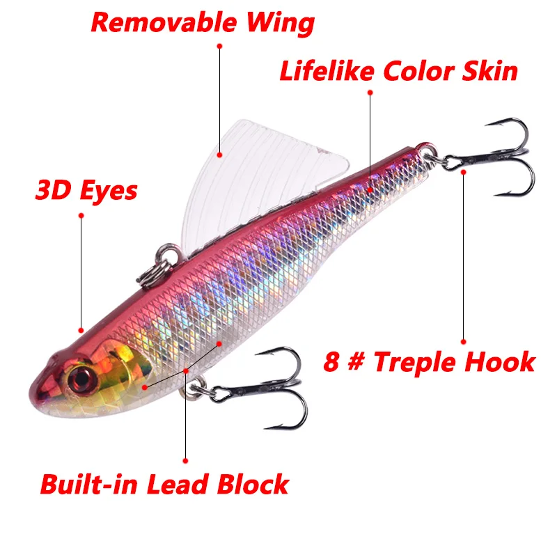 1 ud. vibrobaits invierno 7 cm 15 g hundimiento wobblers vibrante tackle alas de plástico señuelo artificial para la pesca de hielo bass jig - imagen 4