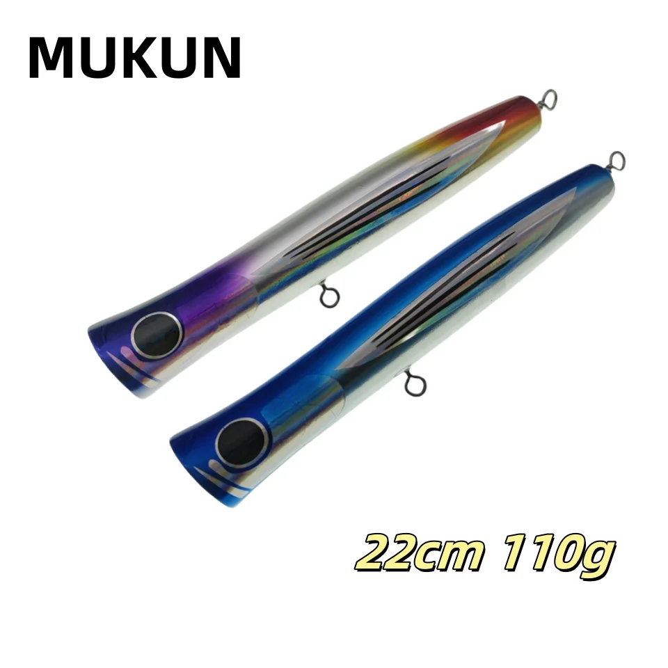 MUKUN-señuelo de pesca Popper Big Game, cebo duro de madera, Wobbler Popper Topwater, señuelo de pesca de mar de atún GT de agua salada 220mm 110g