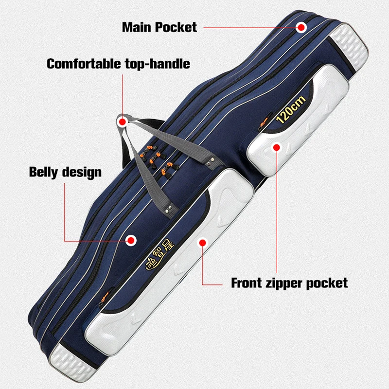 Bolsa de lona multifunción para caña de pescar, 3 capas, 4 capas, 80/90/100/120/125/130CM, bolsas de viaje, estuche de almacenamiento para Pesca XA40G - imagen 3