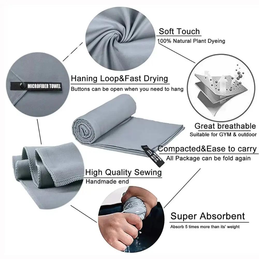 Nueva toalla de microfibra ultraabsorbente, portátil, suave, ligera, de secado rápido, toalla para gimnasio, Yoga, actividades al aire libre - imagen 5