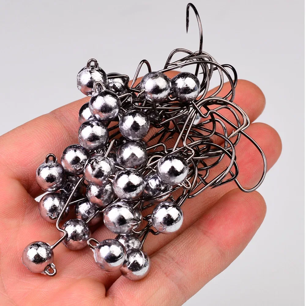 5 unids/bolsa 3,5g-10g cabeza de anzuelo de pesca con púas bola redonda anzuelos de pesca Jigging de acero alto en carbono para señuelo suave gusano - imagen 5