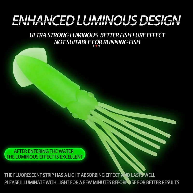 Señuelos de calamar simulados que brillan en la oscuridad, 1-2 piezas, para pesca en barco oceánico, cebo blando, aparejos de pesca al por mayor - imagen 5