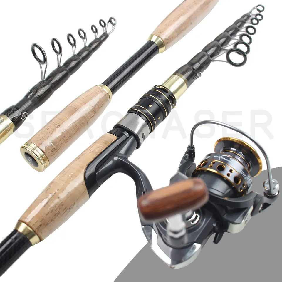 Caña de señuelo de bolsillo portátil, carbono telescópico ultracorto, mango de corcho, agua dulce, agua salada, pesca Universal en movimiento al aire libre - imagen 5