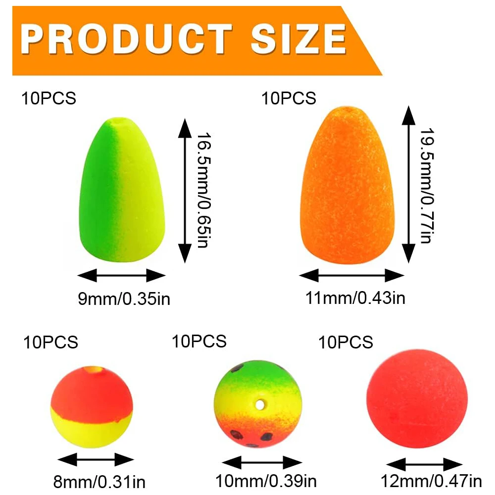 110 Uds. Kit de flotadores de aparejos de Pompano, flotadores de pesca de Snell de espuma, Bobbers para pesca de Surf, accesorios de aparejos dorados, flotadores de cilindro de bala - imagen 3