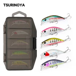 TSURINOYA 5 uds Set 5cm 5g 5 uds hundimiento Minnow pista de intrusión Artificial Jerkbait cebo duro Lucio Wobbler señuelo de pesca Crankbait