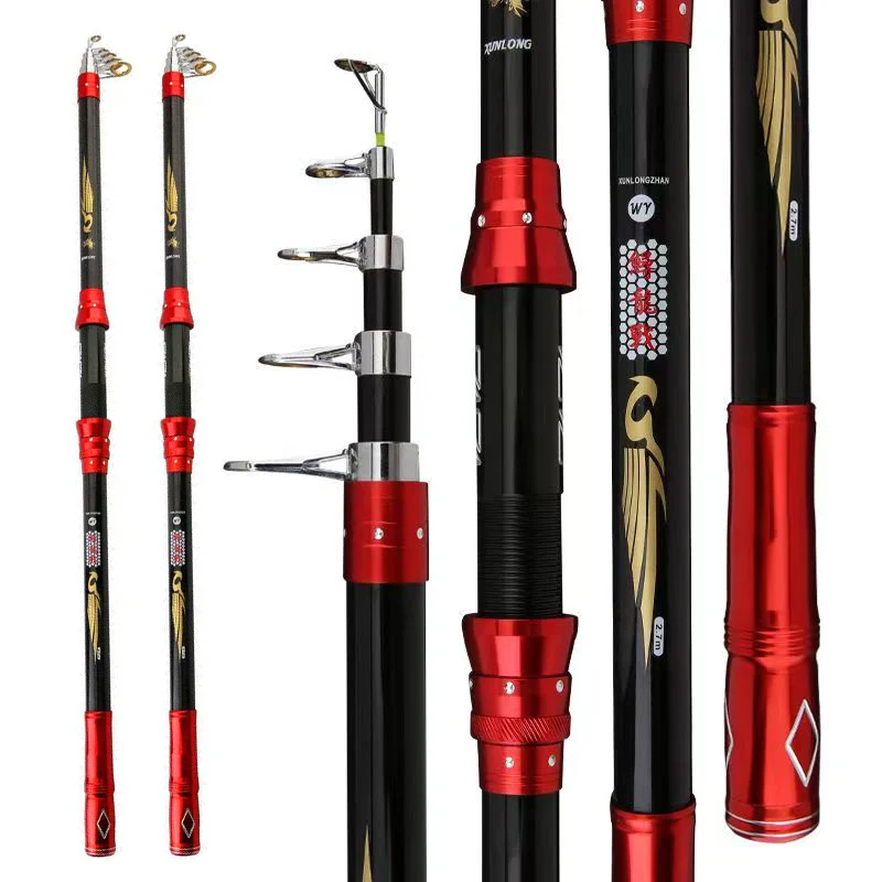 Caña de pescar de lanzamiento de larga distancia, caña de mar de carbono duro telescópica portátil, longitud cerrada 77-80cm para Pesca en la playa, el lago y el río - imagen 2