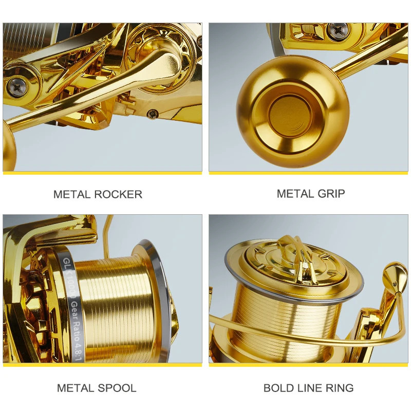 Nuevo Carrete de pesca grande, carrete giratorio de arrastre máximo de 20KG, potentes carretes de agua dulce de agua salada con carrete de Metal y balancín - imagen 4