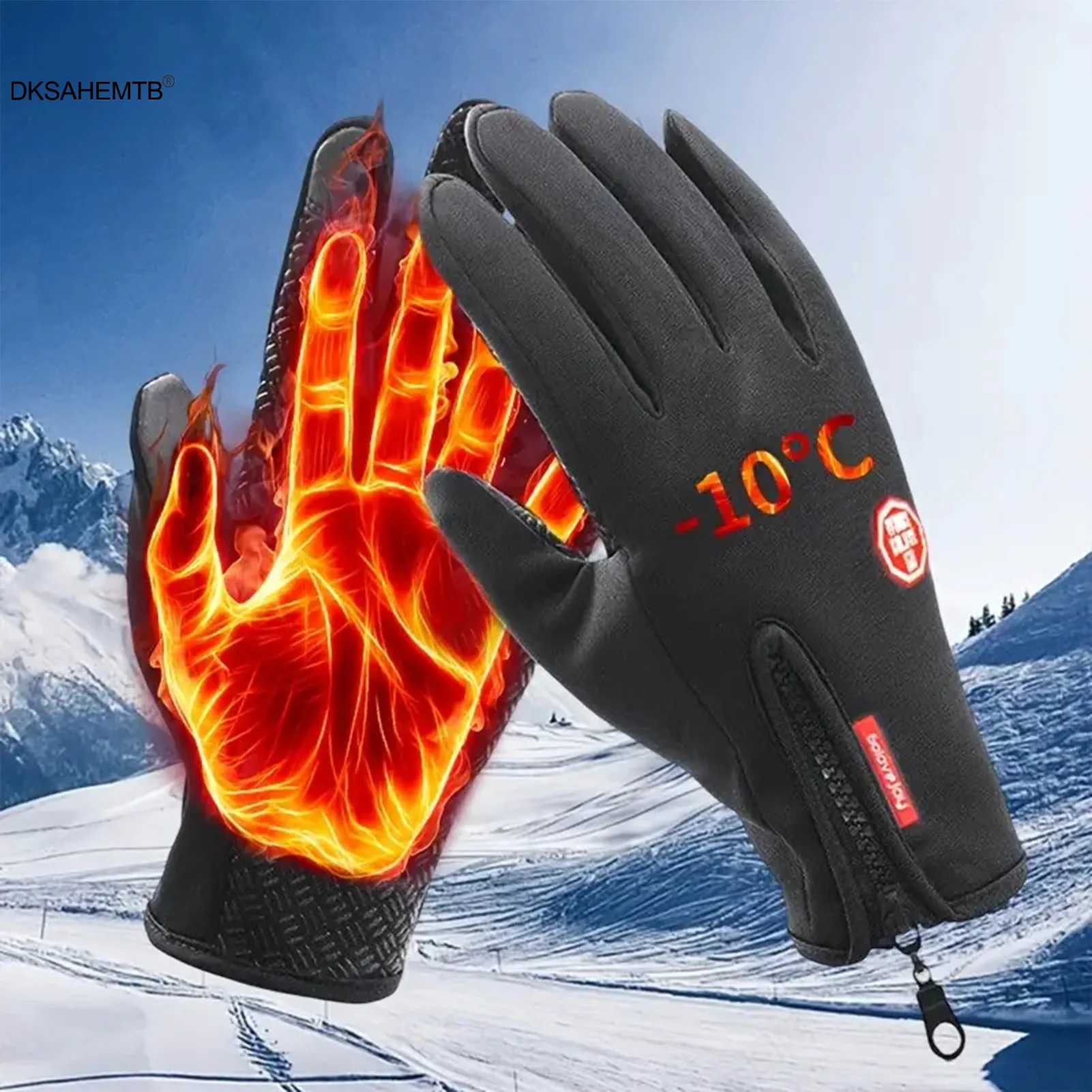 Guantes de equitación cálidos de invierno para hombres y mujeres, guantes deportivos antideslizantes, impermeables, de dedo completo, sensibles a la pantalla táctil, con cremallera - imagen 3