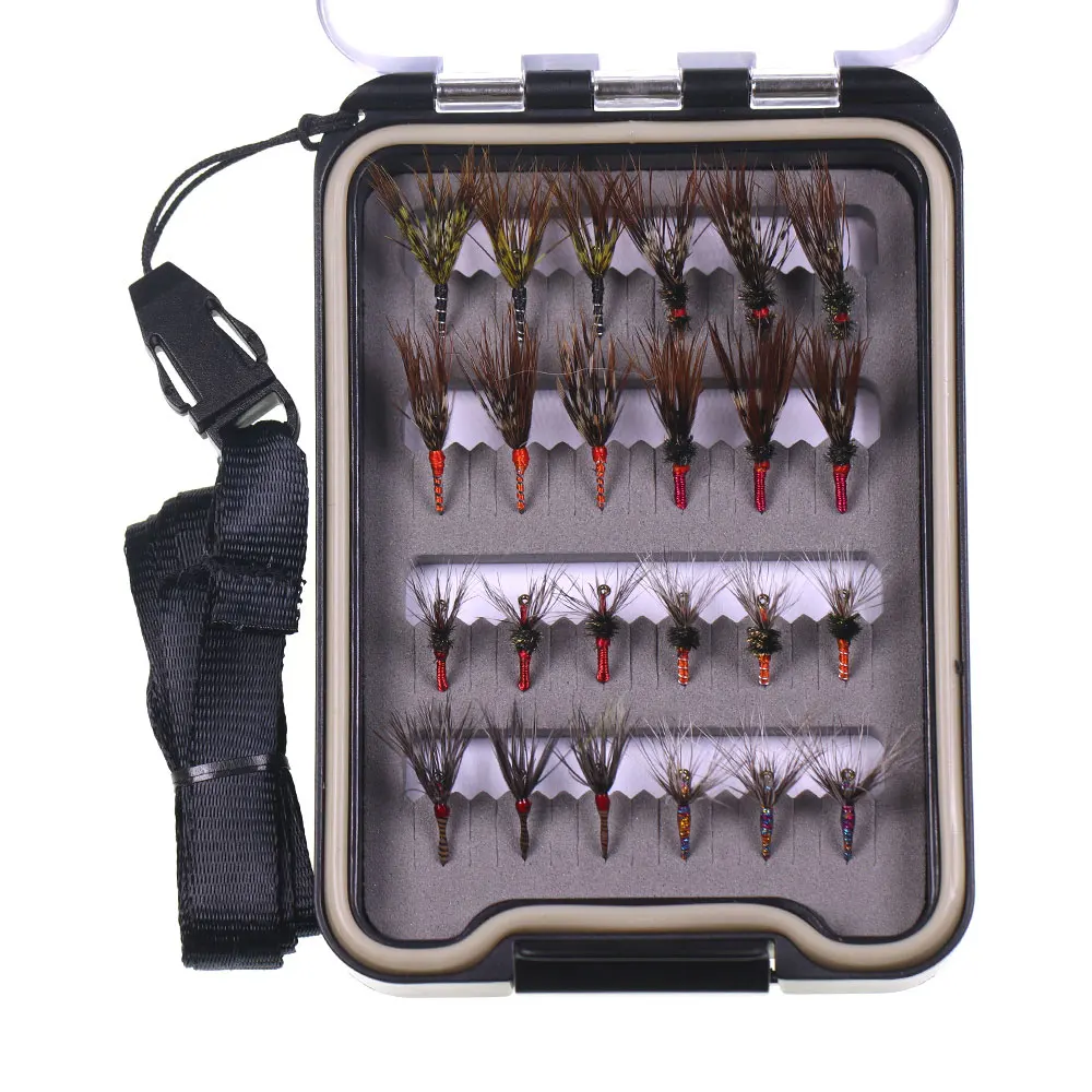 Bimoo 24 unids/caja # 12 # 14 mixtas de moscas Tenkara con caja impermeable, anzuelo de púas, pesca Tenkara, mosca, trucha, agarre, señuelos de pesca, cebo - imagen 5