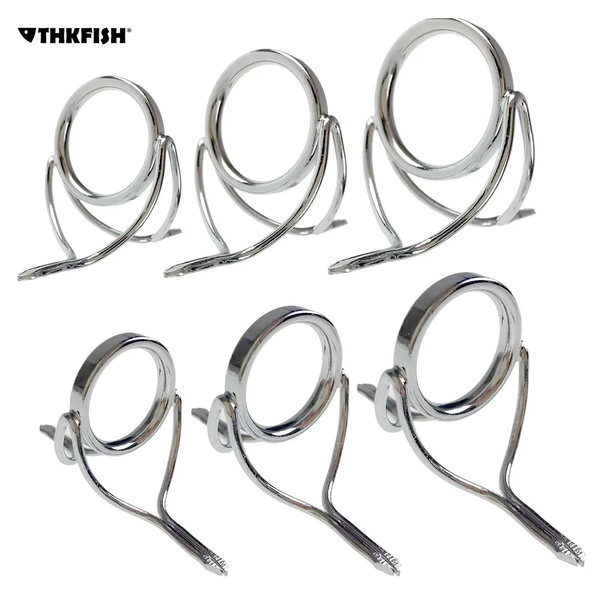 Guías de caña de pescar giratorias, Kit de reparación de guía de caña de pescar de agua salada integrada de acero inoxidable, color plateado, 6 uds.