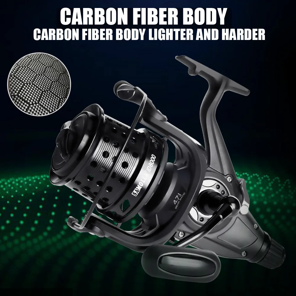 SAMOLLA-carrete de Pesca de carpa de cuerpo de fibra de carbono, bobina de rueda grande, doble arrastre, 25kg, 1BB 10 +, 4,7: 1, Pesca de agua salada, nuevo - imagen 4