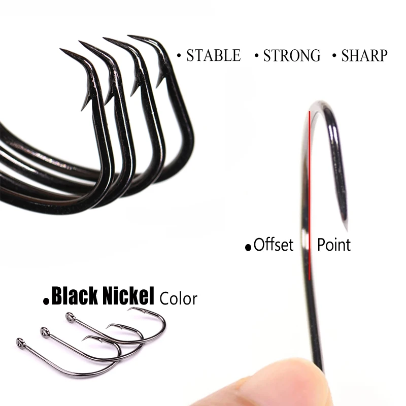 Wifreo 50 Uds anzuelo circular de pulpo anzuelos de pesca de agua salada aparejos Sabiki anzuelo de atado aparejos de pesca negro rojo tamaños # 4- # 8/0 - imagen 4