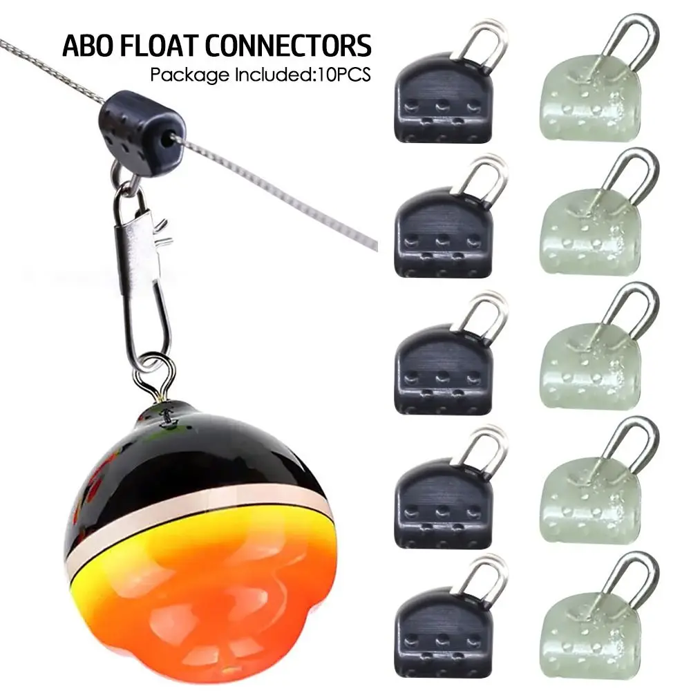 20 piezas Balance Abo flotador conectores de plástico negro/luminoso, gancho antideslizante, lengüeta estable, pesca en el mar
