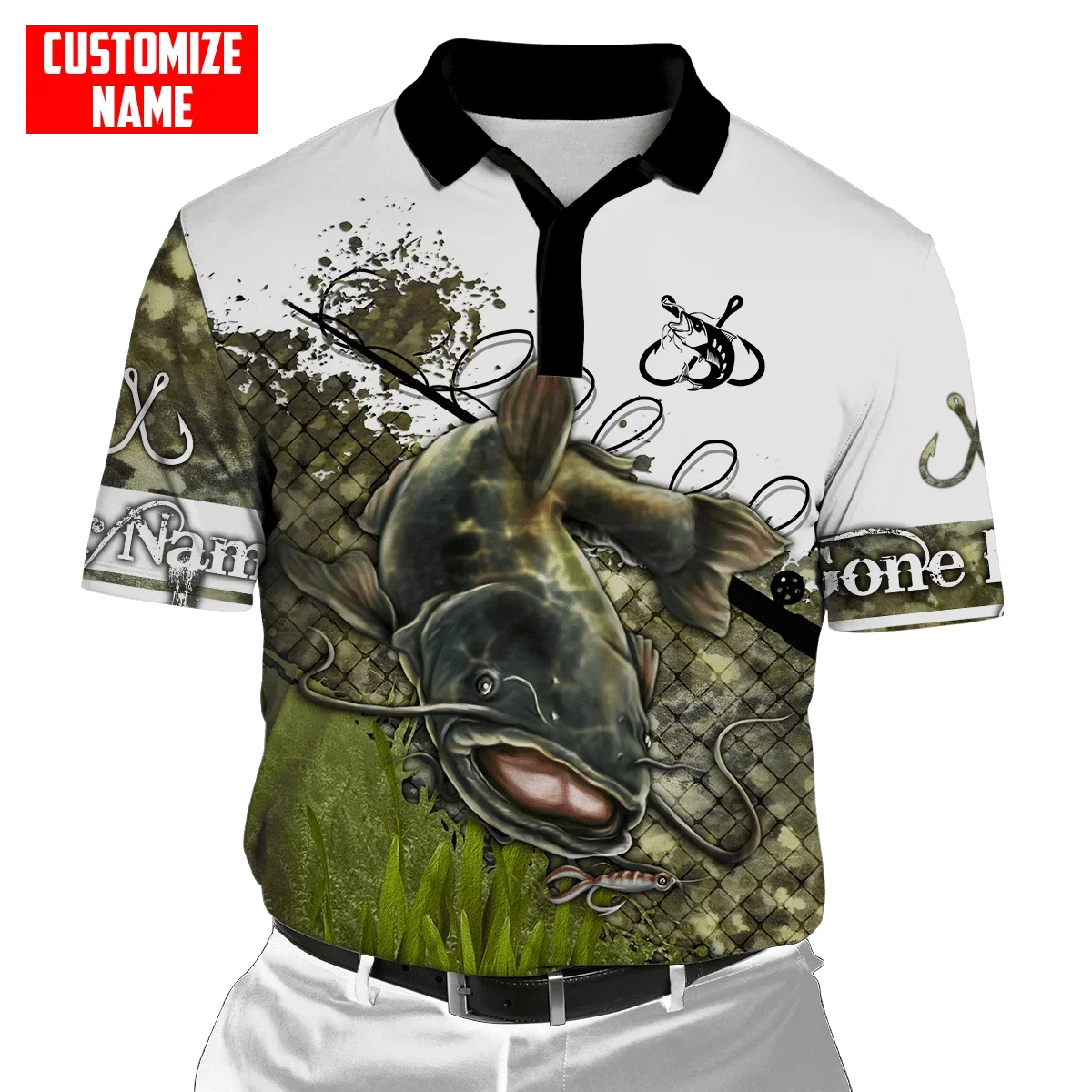 PLstar Cosmos nombre personalizado bagre pesca 3D completamente impreso hombres polos Casual solapa camisa de manga corta PLP02