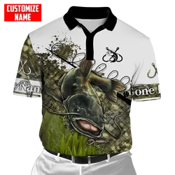 PLstar Cosmos nombre personalizado bagre pesca 3D completamente impreso hombres polos Casual solapa camisa de manga corta PLP02