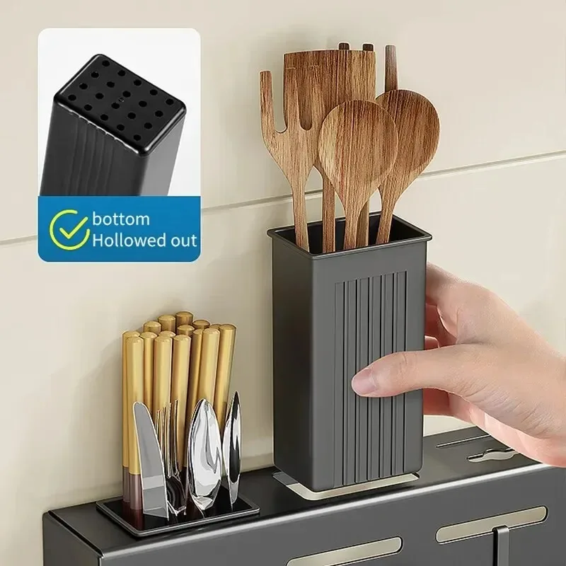 Tubos de palillos sin perforaciones, almacenamiento integrado, soporte para cuchillos montado en la pared, estante de almacenamiento multifuncional para cocinas domésticas - imagen 2
