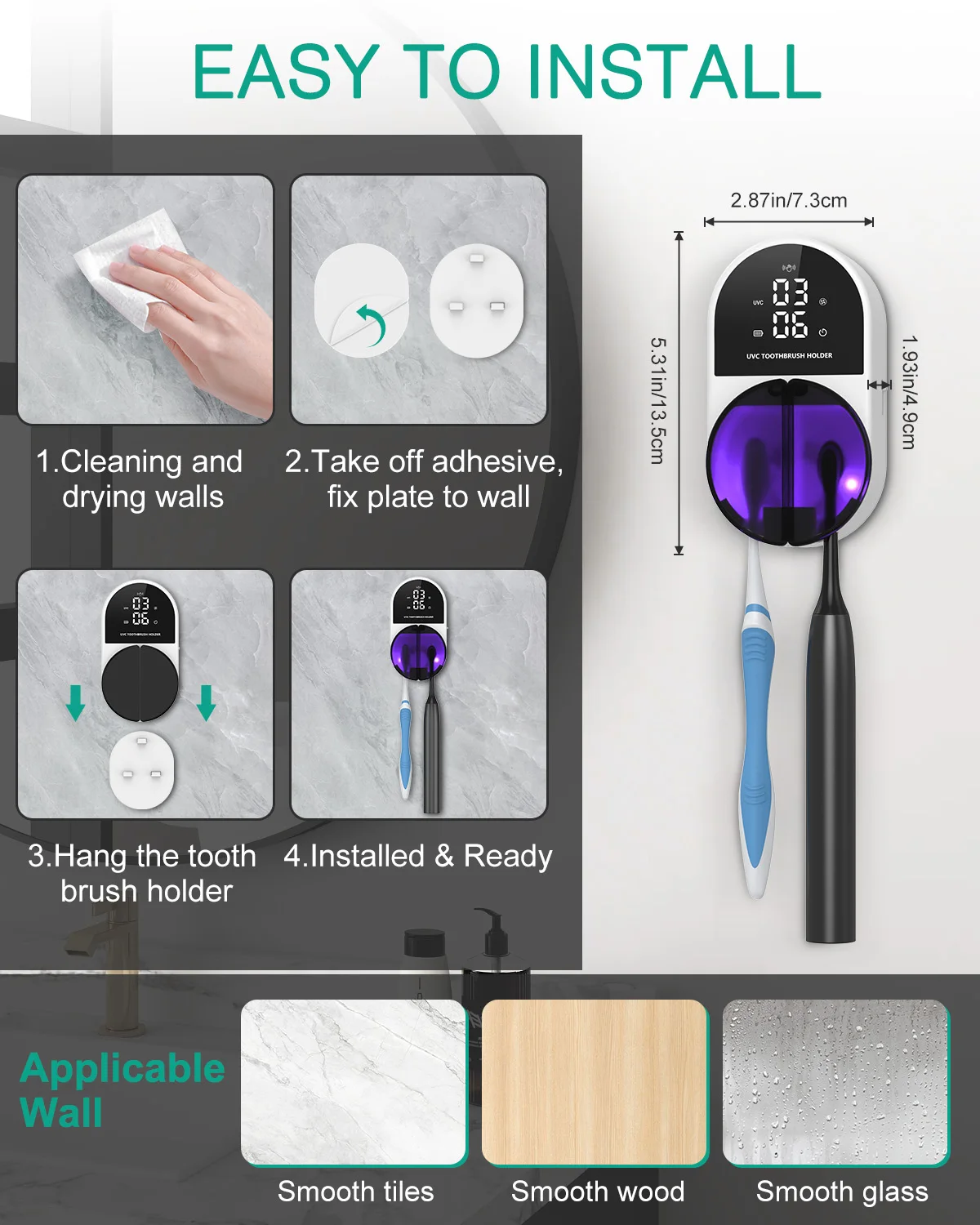 Esterilizador UV-C Doble para Cepillos de Dientes con Reloj LED