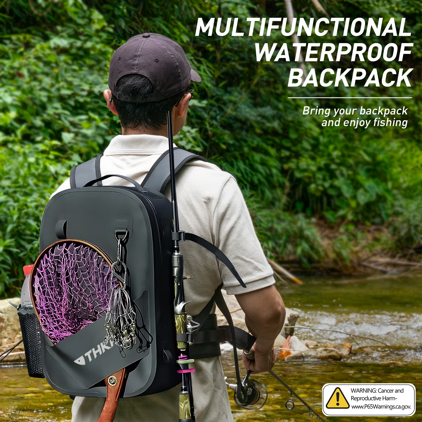 Mochila de pesca THKFISH IPX8, mochilas impermeables para pesca con mosca, paquetes de almacenamiento de aparejos de pesca de gran capacidad, mochila deportiva para exteriores - imagen 4