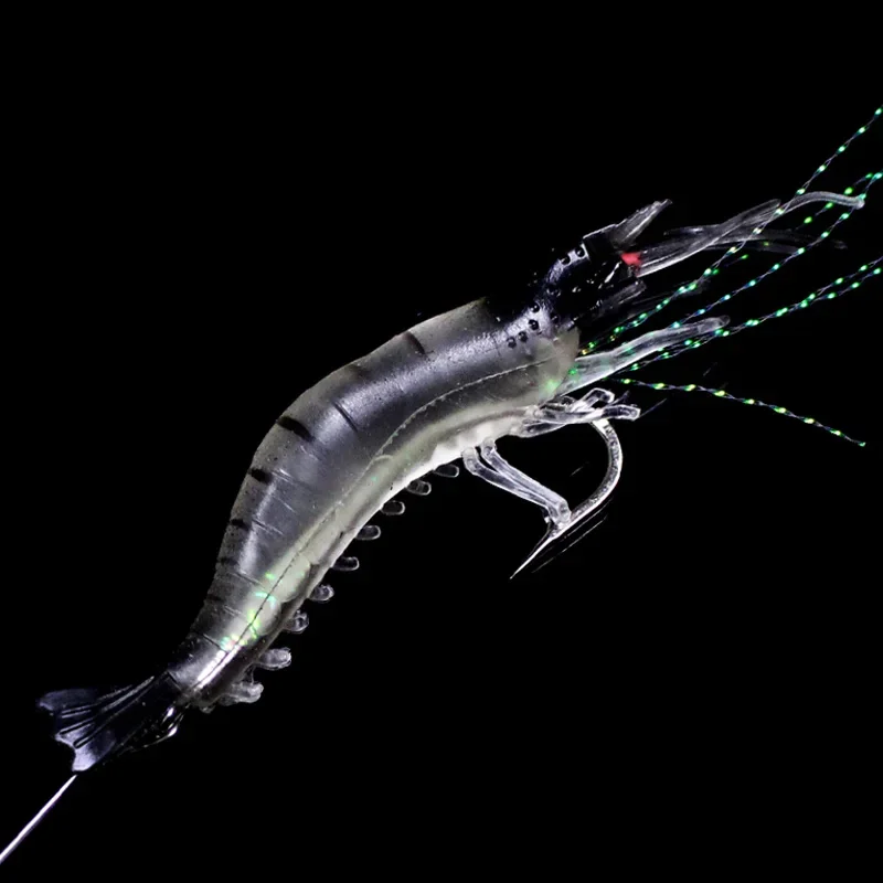 3 unids/lote señuelos de camarones artificiales luminosos 3 colores 9cm 6g señuelo suave cebo de silicona largo alambre de acero inoxidable barril giratorio B268 - imagen 5