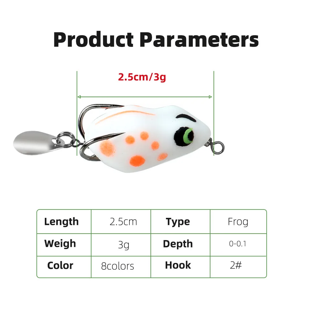 Señuelo de pesca 2,5 cm/3,2g rana suave con anzuelos dobles cebo Artificial de rana TopWater - imagen 2