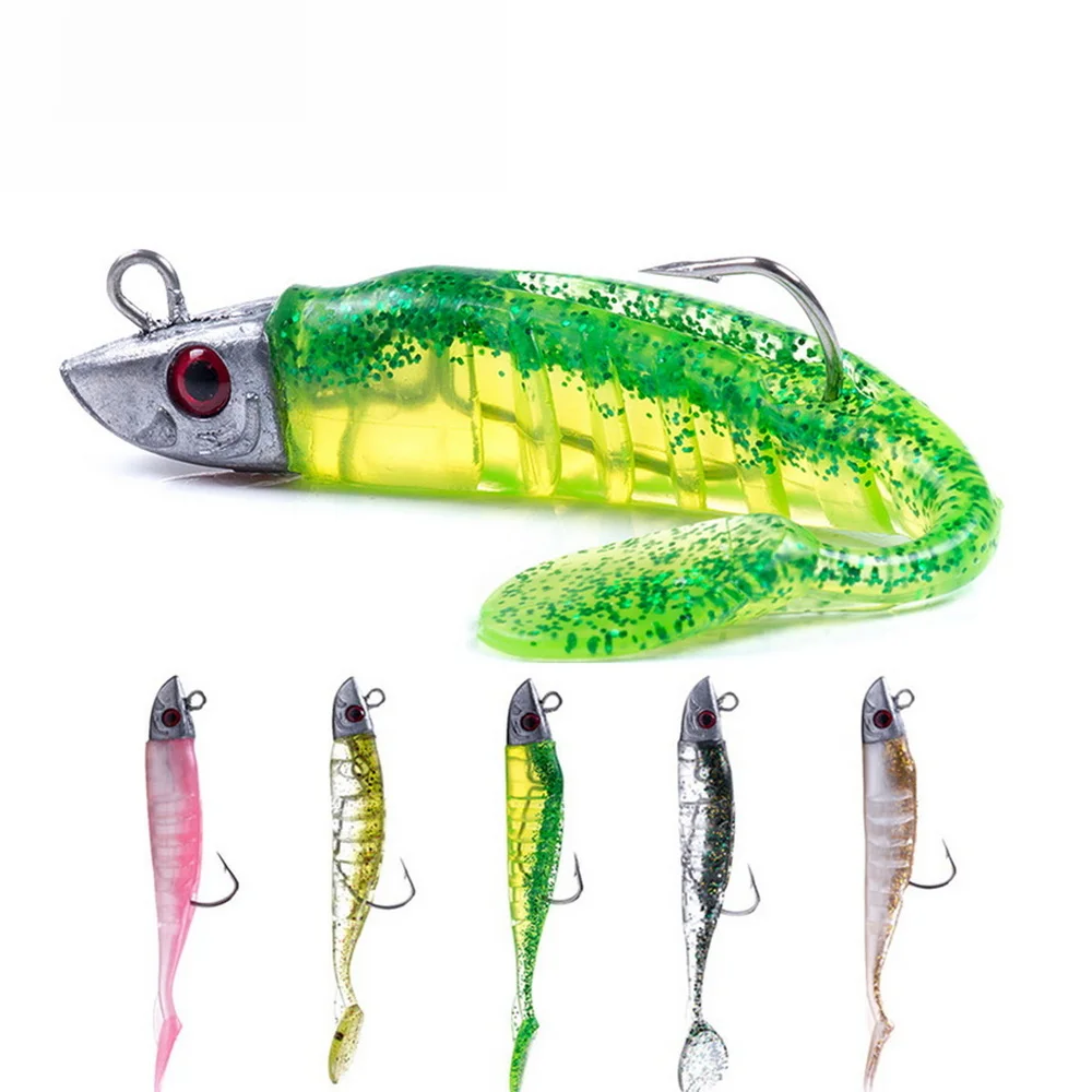 1 Uds Jigging cebo blando 15g 25g cabeza de plomo Jig pez cola en T cebos de pesca de agua salada pesca en el mar Señuelos de silicona Minnow Pike Swimbait