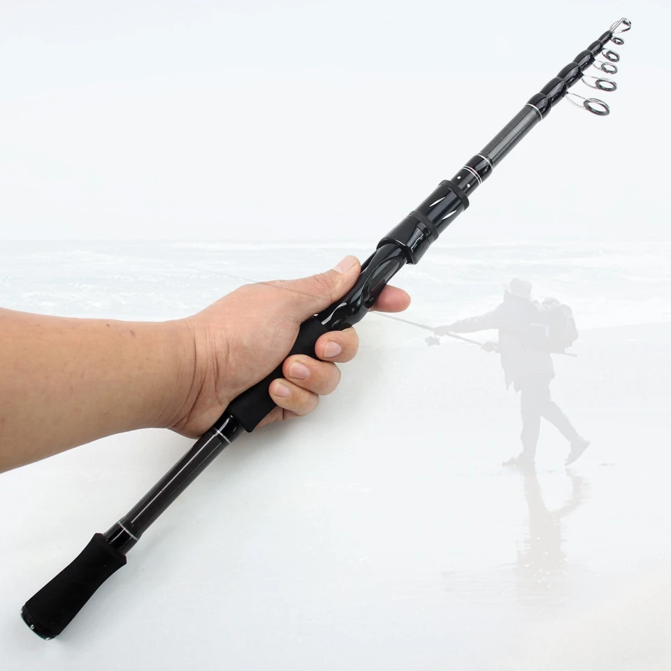 Nuevo 1,8 m 2,1 m 2,4 m 2,7 m caña de pescar de carbono 7-28g peso de señuelo caña giratoria telescópica caña de pescar de viaje portátil