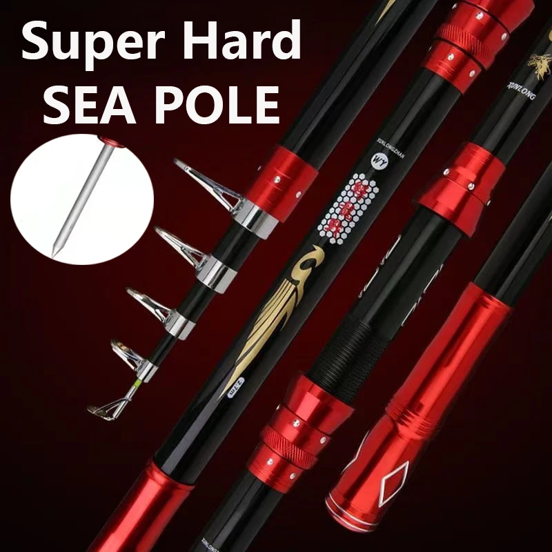 Caña de pescar giratoria ultraligera de fibra de carbono, caña de pescar telescópica de acción media de 2,1-3,6 m, adecuada para agua dulce/salada