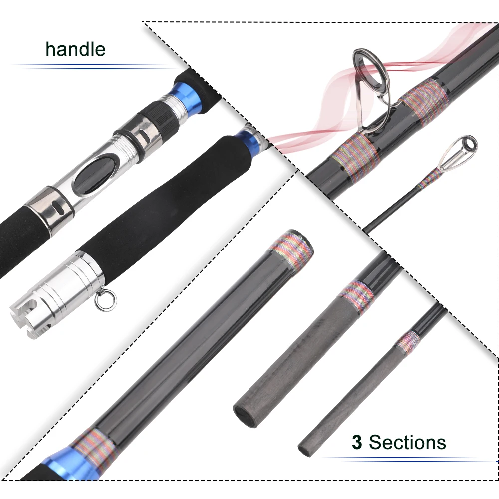Caña de pescar de 3 secciones, gotero profundo de agua salada, caña de juego grande, caña de rodillo para barco convencional, caña de pescar de carbono - imagen 2