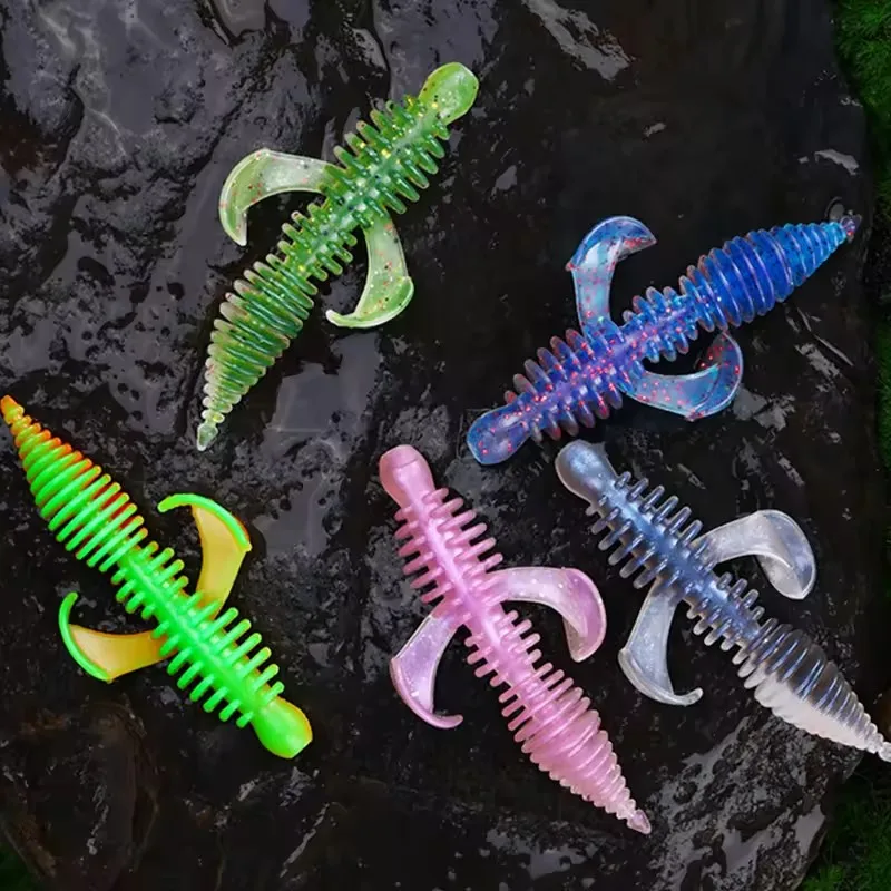 WEIHE 5 uds 7cm/3g 5 colores TPE señuelo de pesca suave cebo de pesca suave con alas chirriantes dentro de señuelos de cola de pin para plataformas - imagen 3