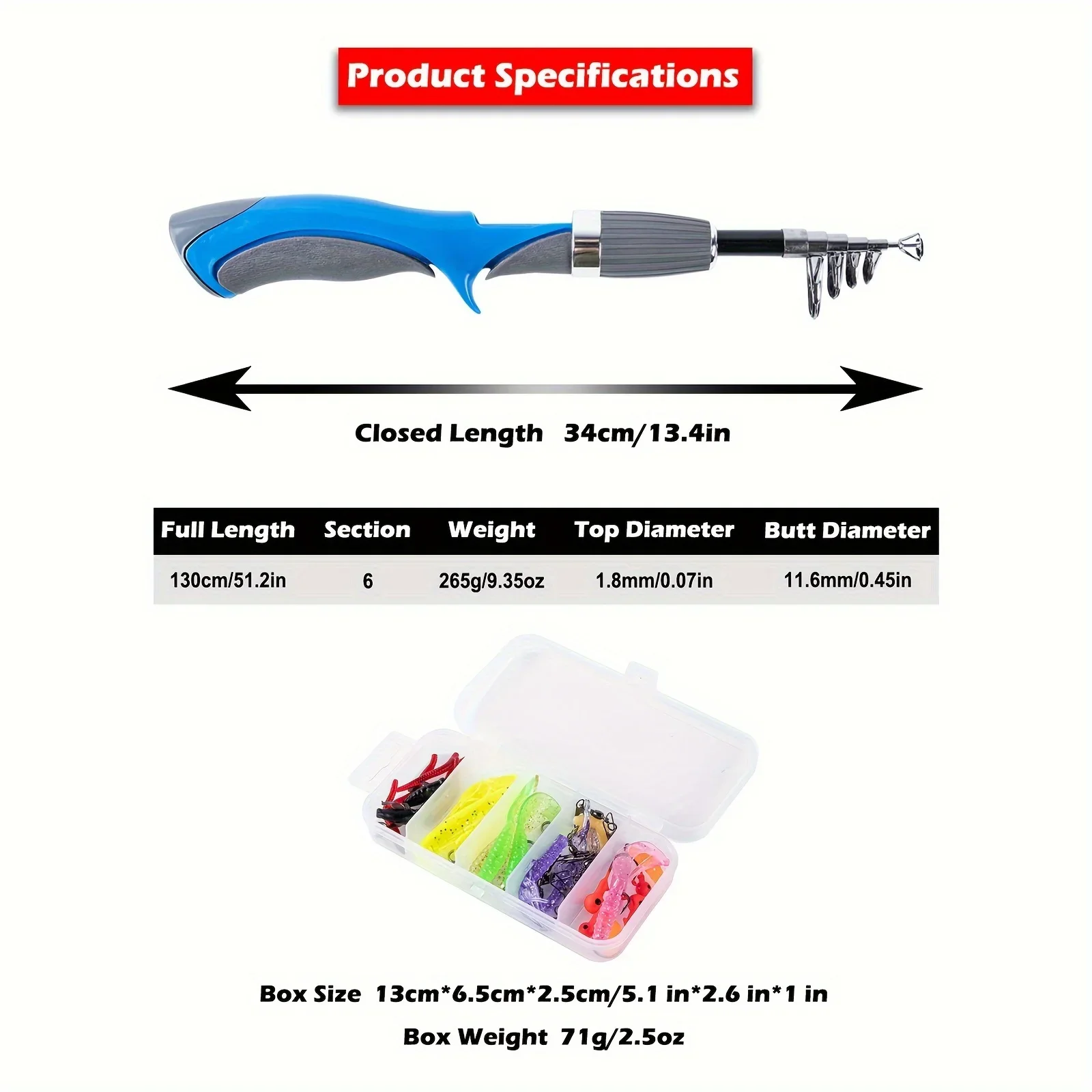 Goture-Juego de cañas de pescar para niños, cañas de pescar telescópicas con carrete giratorio, gancho de cebos con bolso - imagen 2