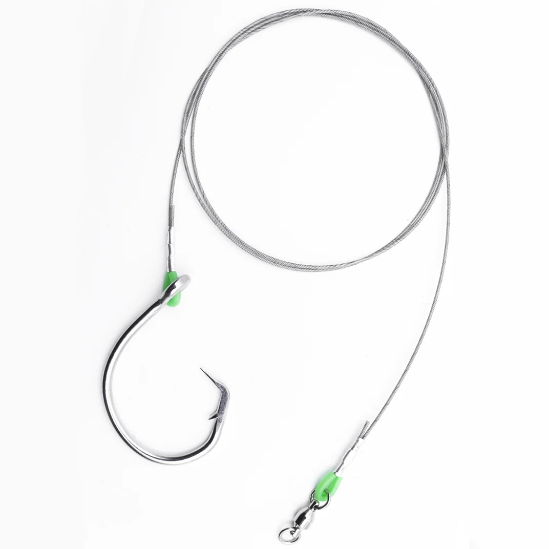 ZYZ 2 unids/lote anzuelos de pesca de mar aparejos de atún grandes 14/0 #   16/0 #   18/0 #   Gancho circular con plataformas de tiburón para pesca en barco, alambre de acero de 49 hebras - imagen 2