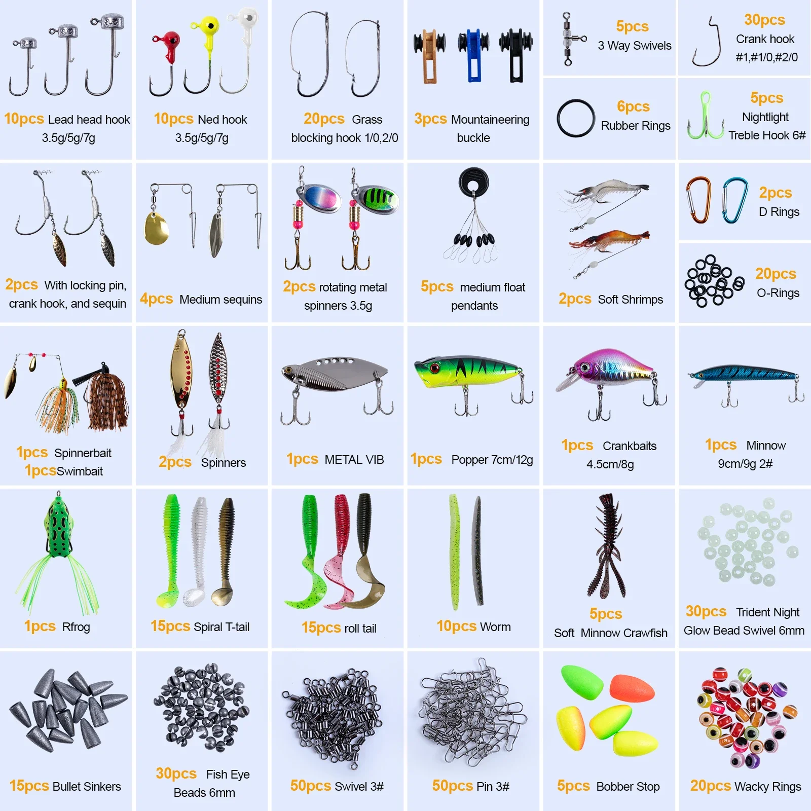 Goture 450 Uds Kit de Señuelos de Pesca Kit de Señuelos VIB mixtos Minnow Mini manivela Wobble cebo cuchara para lubina accesorios de manivela con caja - imagen 5