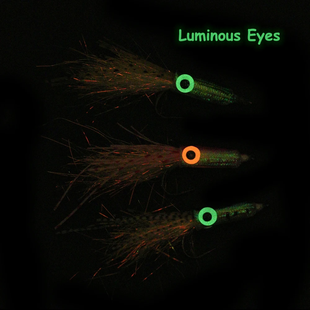 Wifreo 3PCS # 4 pequeñas moscas de calamar 3D ojos luminosos cuerpo Flash trucha Artificial lubina Señuelos de pesca de agua salada cebos Oliva Rosa negra - imagen 4